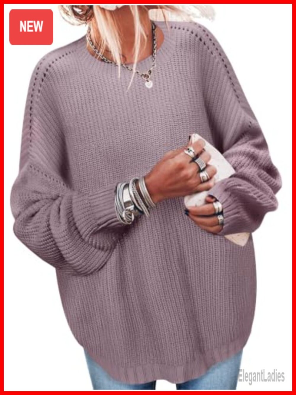 Oversized Ribbed Knit Pullover Tunic Sweater Crewneck Long Sleeve